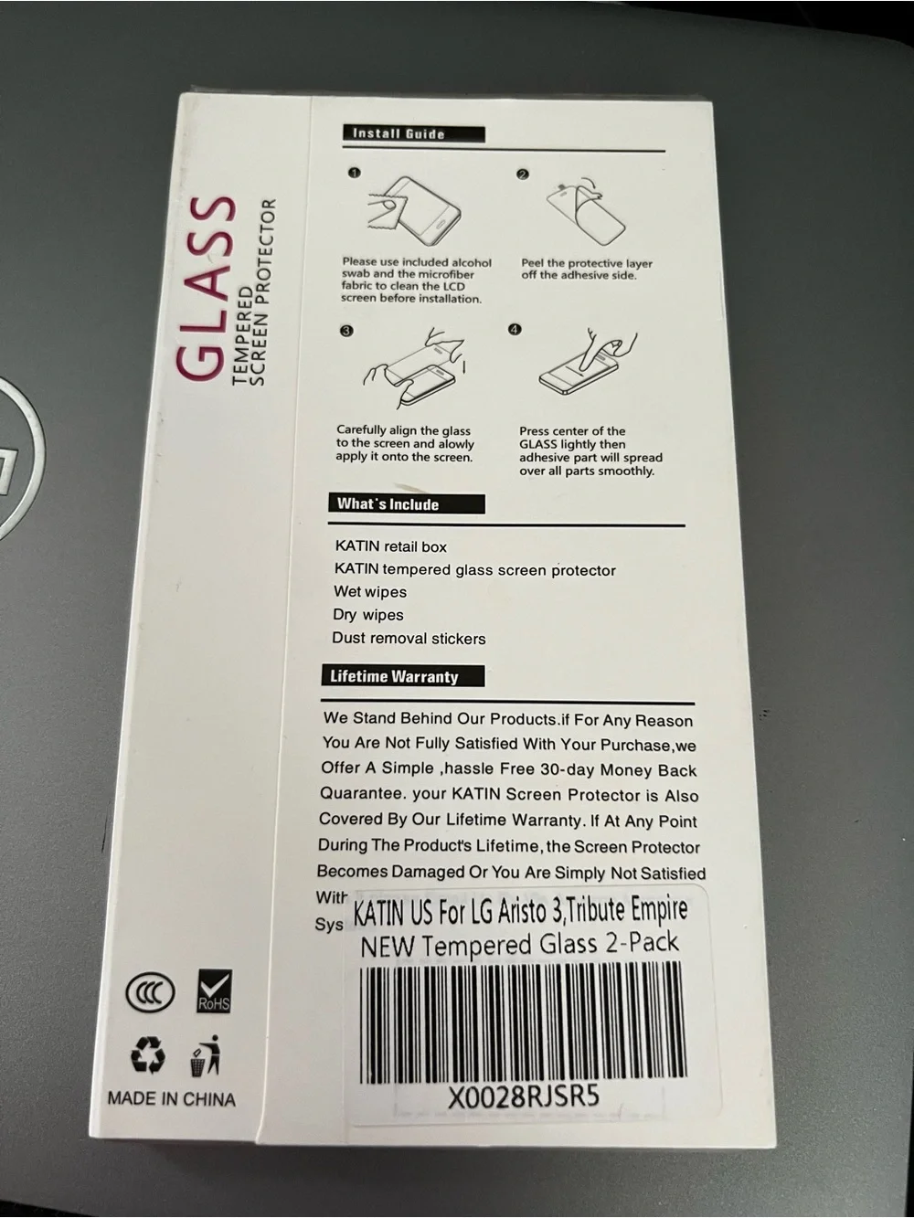 KATIN Tempered Glass Screen Protector - Clear for LG Aristo 3
